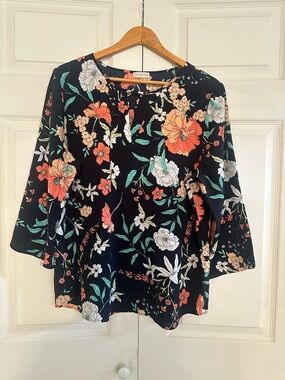 Van Heusen Black Floral Tunic - Coral, White & Green